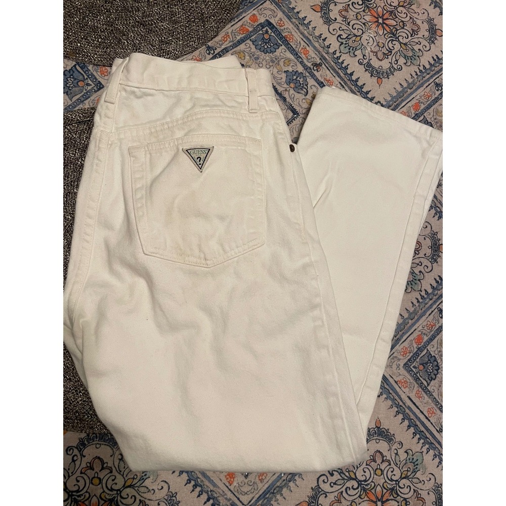 Vintage Guess Jeans Mens 32x30 White Denim Straight Leg Made in USA Style 15001